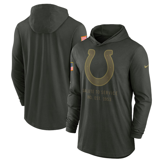 Men's Forest Green Indianapolis Colts 2025 Salute to Service Sideline Dri-FIT Lightweight Pullover Hoodie